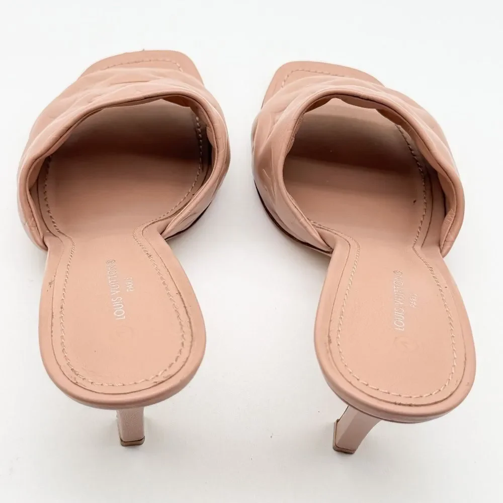 Louis Vuitton Revival Mule Heel Sandals Beige Monogram Embossed Leather EU 38